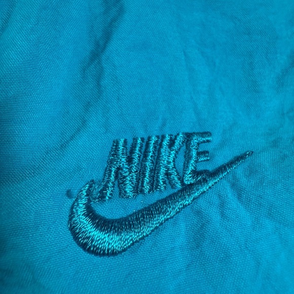 Vtg 80s Nike Track Pants Women M Aqua Blue Windbreaker Pants Side Pockets - Picture 3 of 7